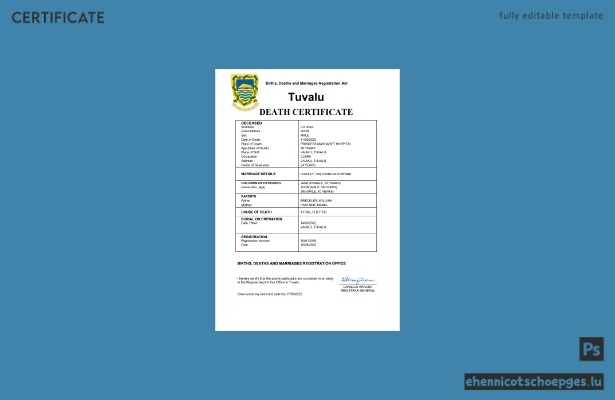 Tuvalu-Personenstandsregister: Sterbeurkunde (Word- und PDF-Beispiel)